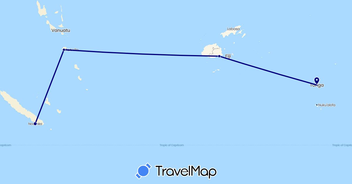 TravelMap itinerary: driving in Fiji, France, Tonga, Vanuatu (Europe, Oceania)